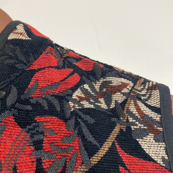 Vintage Reversible Vest Womens Large Chinois Granny Red Black Jacquard Velvet - Picture 6 of 14